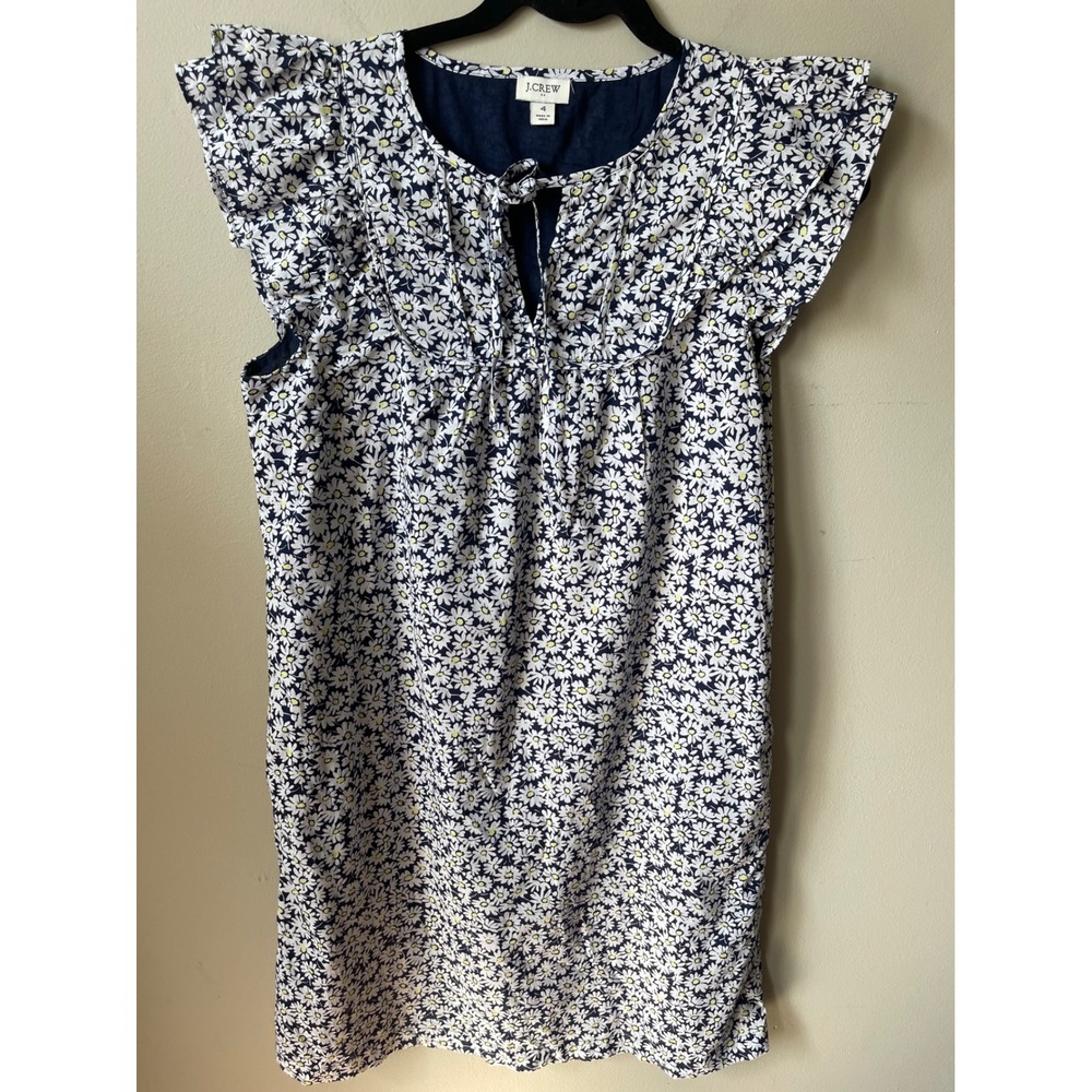 J.Crew Re-Imagined Daisy Floral Ruffle Sleeve Dress Navy White relaxed boho